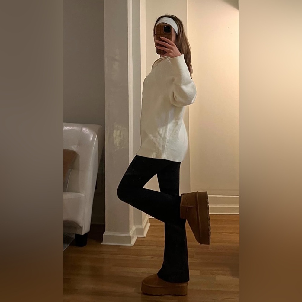 Brand New! Suede Flared Pants Womens High Rise Flare Pure black Faux Suede